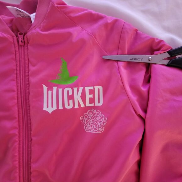 Wicked Girls Full-Zip Pink Mid-weight Ruched Bomber Jacket 10/12 L Glinda Shiz - Picture 3 of 12